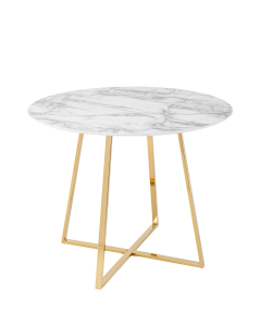 Стол обеденный Stool Group Дакота 100x100 Белый мрамор ножки золото
