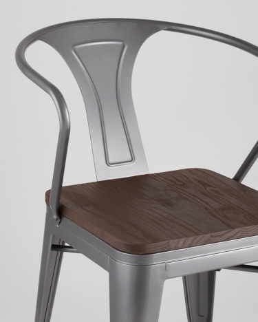 Стул Stool Group TOLIX ARM WOOD с подлокотниками Серебристый