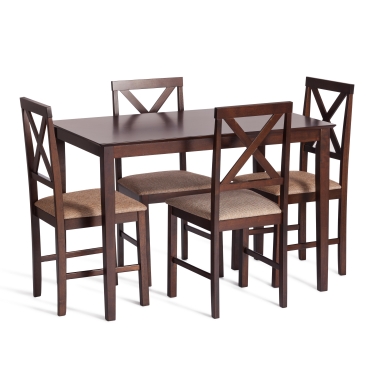 Обеденный комплект Tetchair Хадсон стол + 4 стула/ Hudson Dining Set cappuccino темный орех