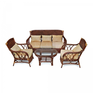 Комплект обеденный Tetchair ANDREA стол со стеклом + 4 кресла + подушки Pecan Washed античн. орех, Ткань рубчик, цвет кремовый
