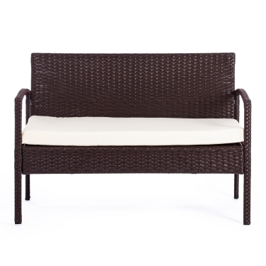Лаундж сет диван+2кресла+столик+подушки Tetchair пластиковый ротанг, 106х60х71см/59х60х71см/75х41х38см, коричневый, ткань DB-02 бежевый