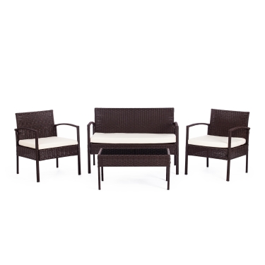 Лаундж сет диван+2кресла+столик+подушки Tetchair пластиковый ротанг, 106х60х71см/59х60х71см/75х41х38см, коричневый, ткань DB-02 бежевый