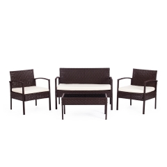 Лаундж сет диван+2кресла+столик+подушки Tetchair пластиковый ротанг, 106х60х71см/59х60х71см/75х41х38см, коричневый, ткань DB-02 бежевый