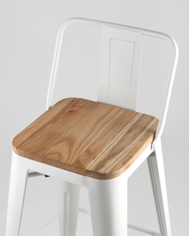 Полубарный стул Stool Group Tolix Wood со спинкой Белый
