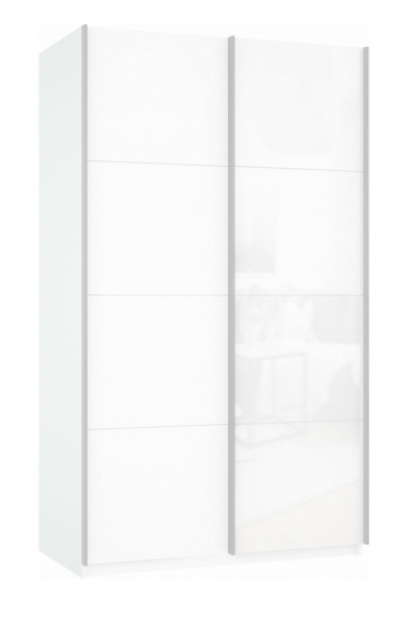 Шкаф-купе двухдверный Е1 Прайм 1200 ДСП/Белое стекло Белый снег