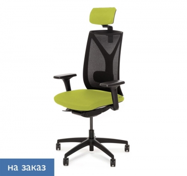 Кресло с подголовником Profoffice DION Mesh Bl 870 1D black Kiton 08 headrest Зеленый Черный