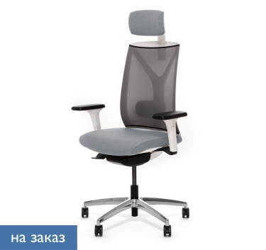 Кресло с подголовником Profoffice DION W Mesh Gr 870 1DW alum SLW 50 headrest Серый Белый Хром