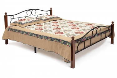Кровать Tetchair AT-808 дерево гевея/металл, 140200 см Double bed, красный дуб/черный