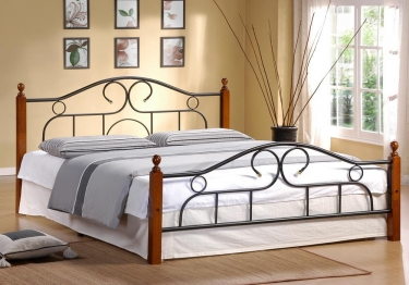Кровать Tetchair AT-808 дерево гевея/металл, 140200 см Double bed, красный дуб/черный