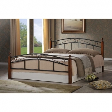 Кровать Tetchair AT-8077 дерево гевея/металл, 160200 см Queen bed, красный дуб/черный