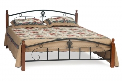 Кровать Tetchair РУМБА AT-203/ RUMBA дерево гевея/металл, 160х200 см double bed, красный дуб/черный