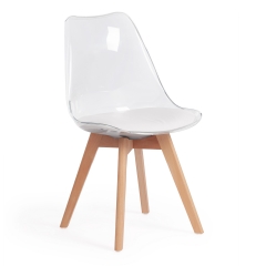 Стул Tetchair TULIP mod. 73 дерево/пластик/ПУ, 53 х 49 х 83 см , прозрачный/Transparent, подушка белая/Cushion whit