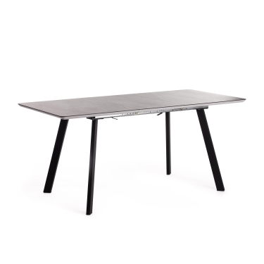 Стол обеденный Tetchair DARWIN МДФ HPL/ЛДСП/металл, 128-170х80х75 см, Мрамор светлый/Черный