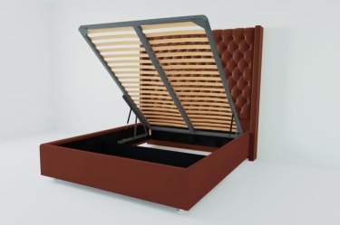 Мягкая интерьерная кровать "Версаль Люкс" с подъемным механизмом Материал фасада Велюр Спальное место 2000х2000 мм Цвет фасада Бордо Цвет