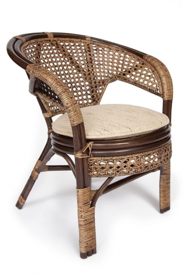 Комплект Tetchair PELANGI 02/15 стол со стеклом + 4 кресла без подушек ротанг, кресло 65х65х77см, стол диаметр 64х61см, walnut грецкий орех