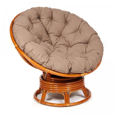 Кресло-качалка Tetchair PAPASAN/ПАПАСАН w 23/01 B /с подушкой/ 115х78х104 см, Cognac коньяк, экошерсть Коричневый, 1811-5