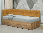 Кровать с продольной мягкой спинкой левая Матрица Софа 16 800х2000 Дуб Крафт серый Велюр 007