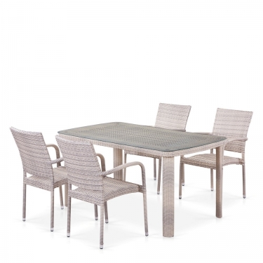 Комплект плетеной мебели Афина-мебель T256C/Y376C-W85 Latte 4+1 + подушки на стульях