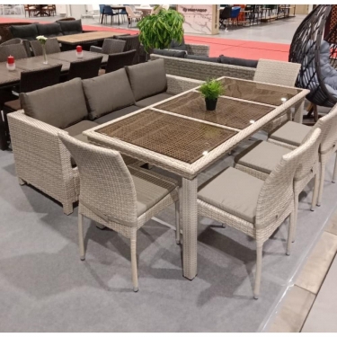 Комплект плетеной мебели Афина-мебель T365/S65/Y380C-W85 8PCS Latte 8+1 + подушки