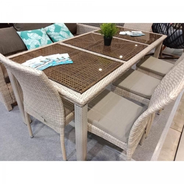 Комплект плетеной мебели Афина-мебель T365/Y380C-W85 Latte 8+1 + подушки