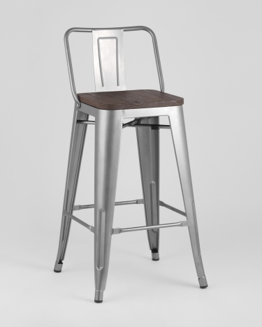 Стул полубарный Stool Group Tolix Wood со спинкой Серебристый