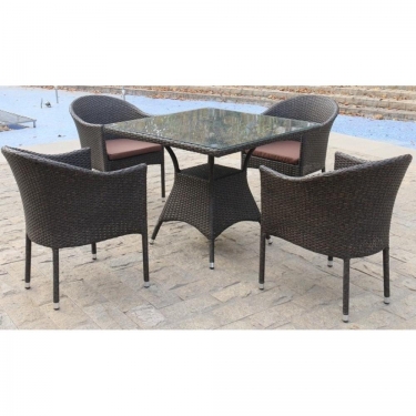 Обеденный комплект плетеной мебели Афина-мебель T190B/Y350A-W53-90x90 Brown 4Pcs