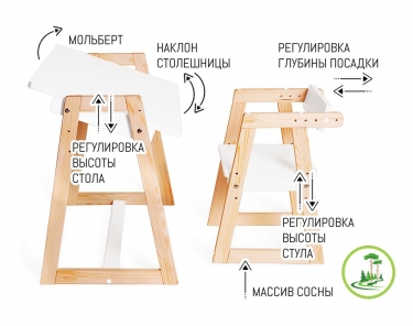 Детская растущая парта и стул Я САМ Я САМ Лофт Белый