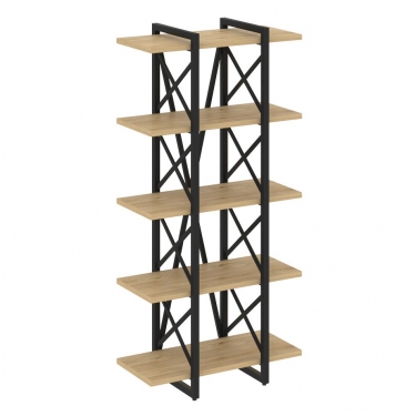 Стеллаж на регулируемых опорах - 5 полок Рива LOFT VR.L-MST.O-5.4V Металл черный Тиквуд светлый