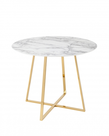 Стол обеденный Stool Group Дакота 100x100 Белый мрамор ножки золото