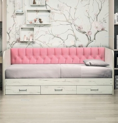 Кровать с продольной мягкой спинкой Матрица Софа 14 800х2000 Дуб Крафт белый Велюр 014
