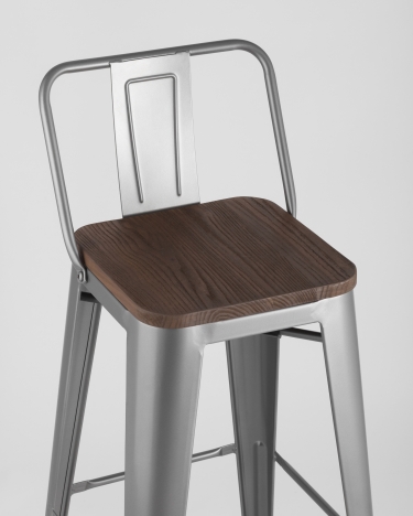 Стул барный Stool Group Tolix Wood 75.5 со спинкой Серебристый