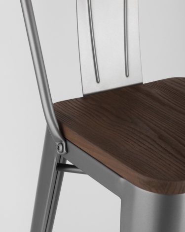 Стул барный Stool Group Tolix Wood 75.5 со спинкой Серебристый