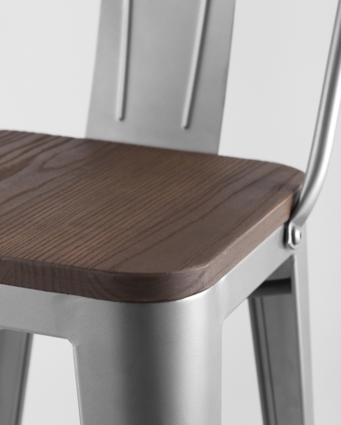 Стул полубарный Stool Group Tolix Wood со спинкой Серебристый