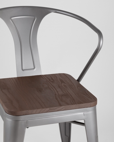 Стул Stool Group TOLIX ARM WOOD с подлокотниками Серебристый
