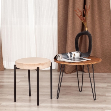 Табурет Tetchair REVO mod. 7034 ткань/металл, 44 х 44 х 47 см, бежевый barkhat 5/черный